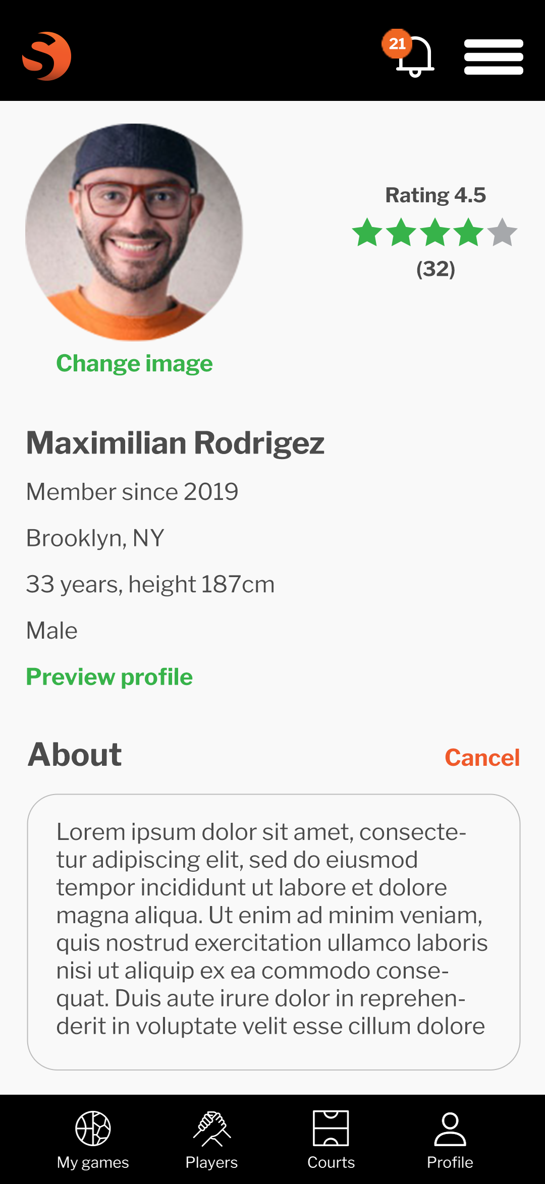 Sportslots mobile player profile screen